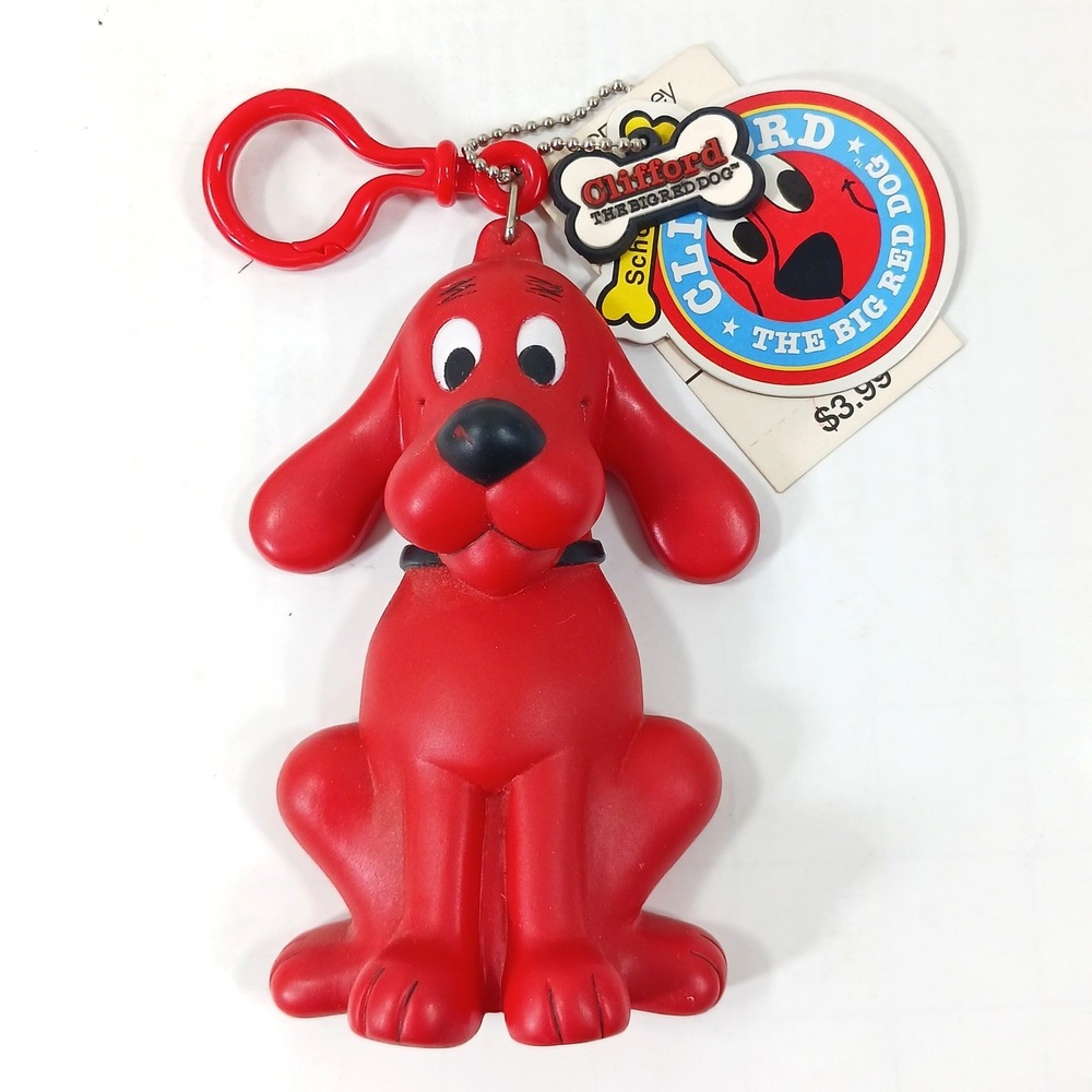Vintage Clifford Big Red Dog Clip-On Keychain Scholastic PBS Kids NWT